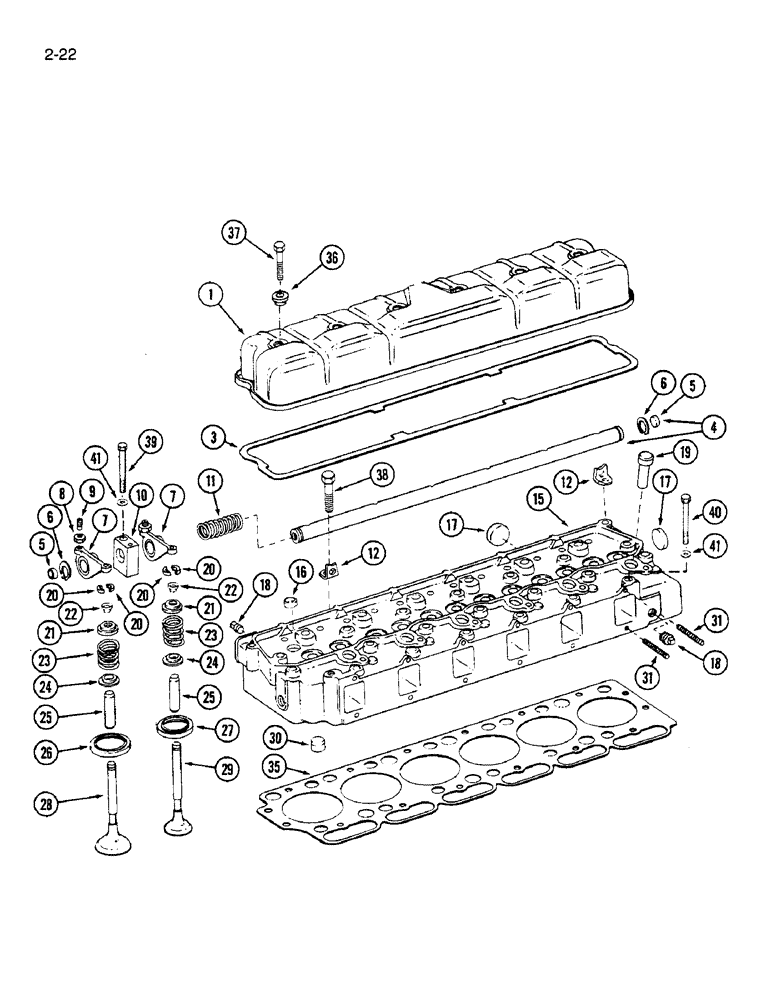 Схема запчастей Case IH 1640 - (2-22) - CYLINDER HEAD AND VALVE MECHANISM, D466 ENGINE (01) - ENGINE