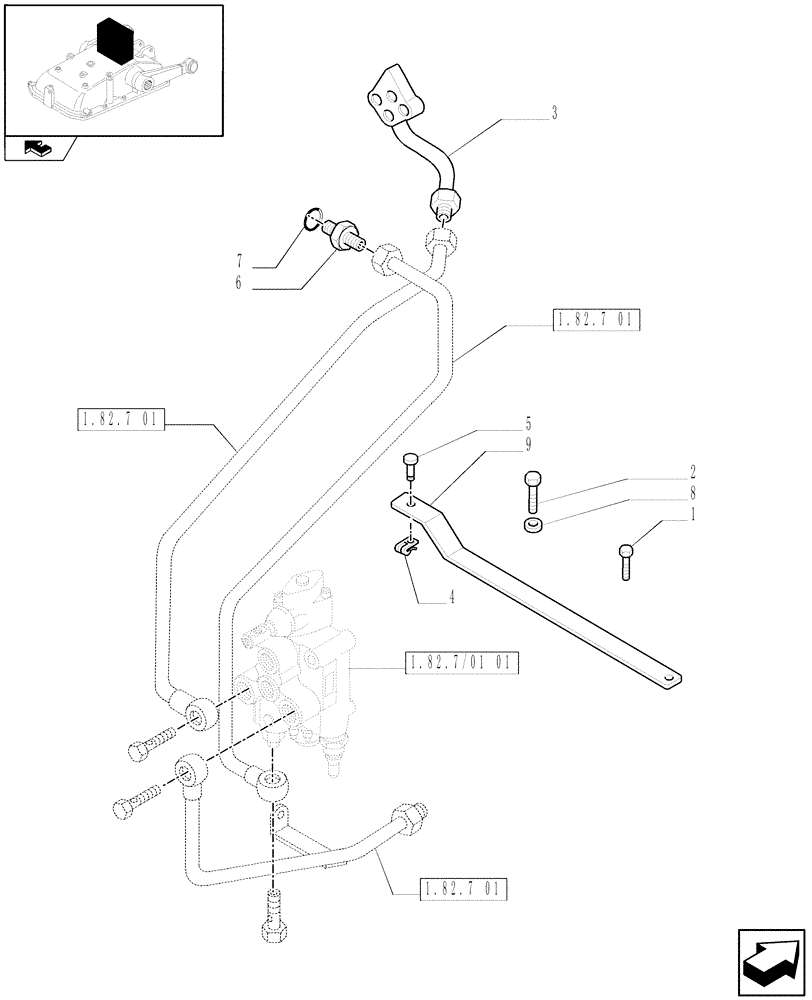 Схема запчастей Case IH FARMALL 60 - (1.82.7/01[02]) - 1 CONTROL VALVE - PIPES (VAR.335366-335412) (07) - HYDRAULIC SYSTEM