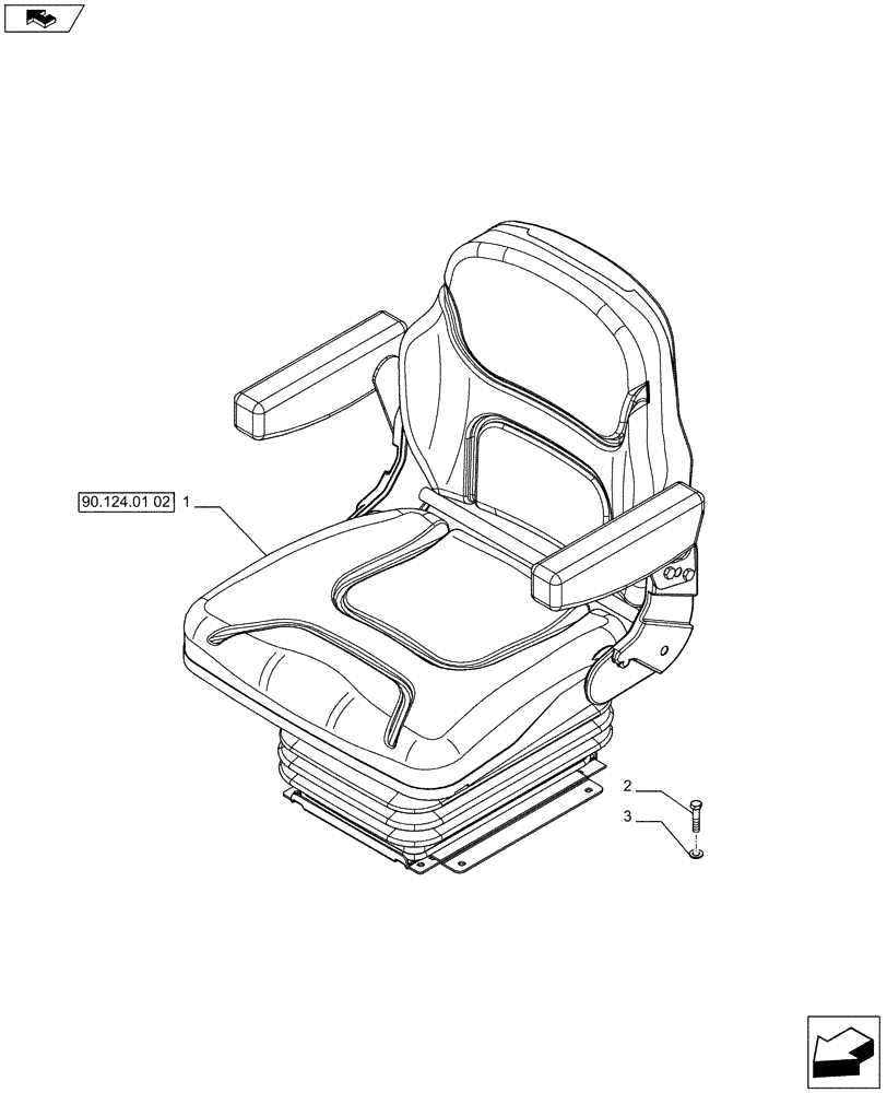 Схема запчастей Case IH FARMALL 75C - (90.124.01[01]) - FABRIC SEAT WITH SAFETY SWITCH, ARMREST AND AIR SUSPENSION - W/CAB (VAR.331850) (90) - PLATFORM, CAB, BODYWORK AND DECALS