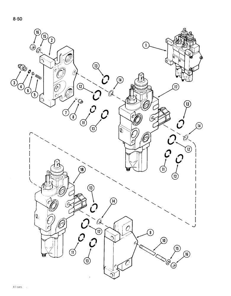 Схема запчастей Case IH 1896 - (8-50) - REMOTE CONTROL VALVE, TWO SECTION VALVE (08) - HYDRAULICS