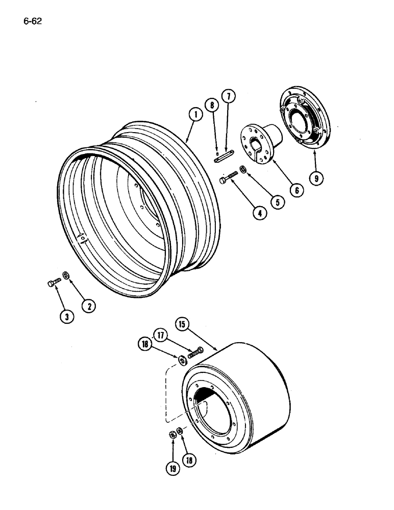 Схема запчастей Case IH 3394 - (6-62) - DUAL REAR WHEELS, STEEL WITH 38 INCH RIMS (06) - POWER TRAIN