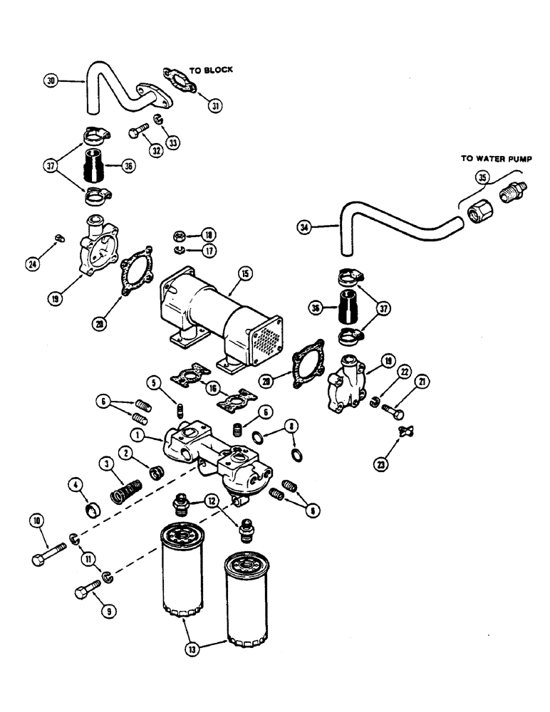 Схема запчастей Case IH 2590 - (2-30) - OIL FILTER AND HEAT EXCHANGER, PRIOR TO ENGINE SERIAL NUMBER 10307394, 504BDT, DIESEL ENGINE (02) - ENGINE