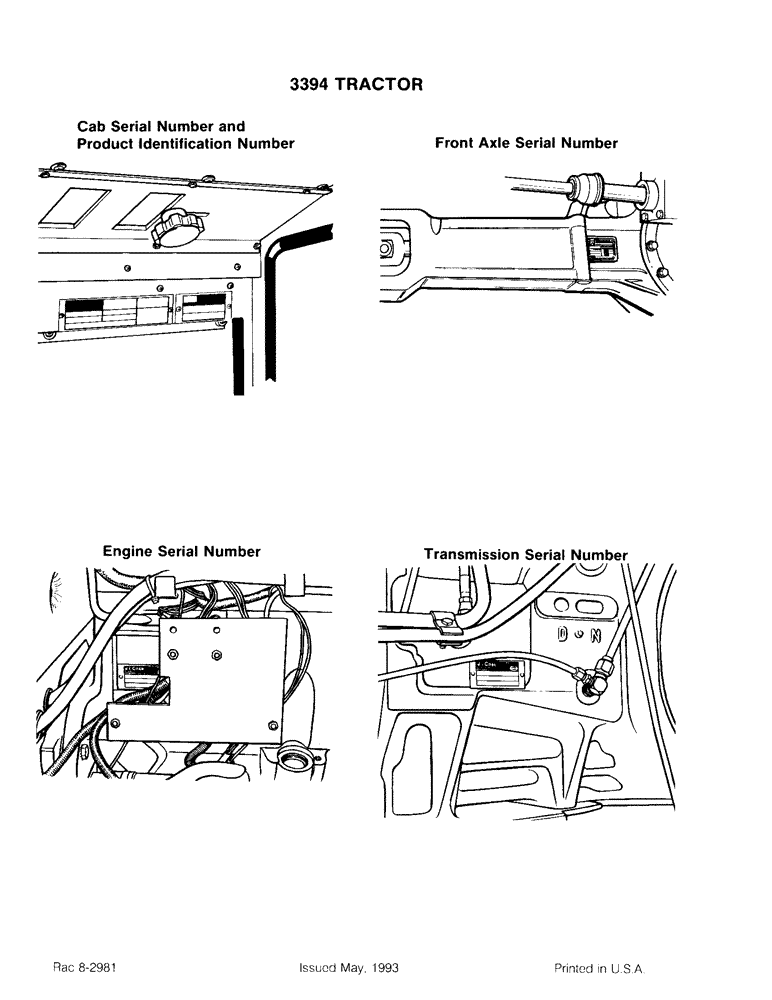 Схема запчастей Case IH 3394 - (1-02) - 3394 TRACTOR SERIAL NUMBER LOCATIONS (00) - PICTORIAL INDEX