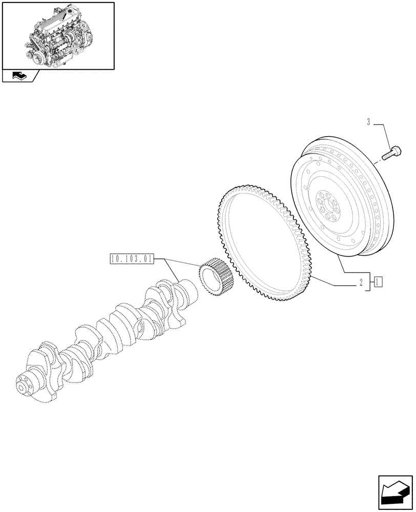 Схема запчастей Case IH F2CE9684U E151 - (10.103.02) - FLYWHEEL (504129521) (01) - ENGINE