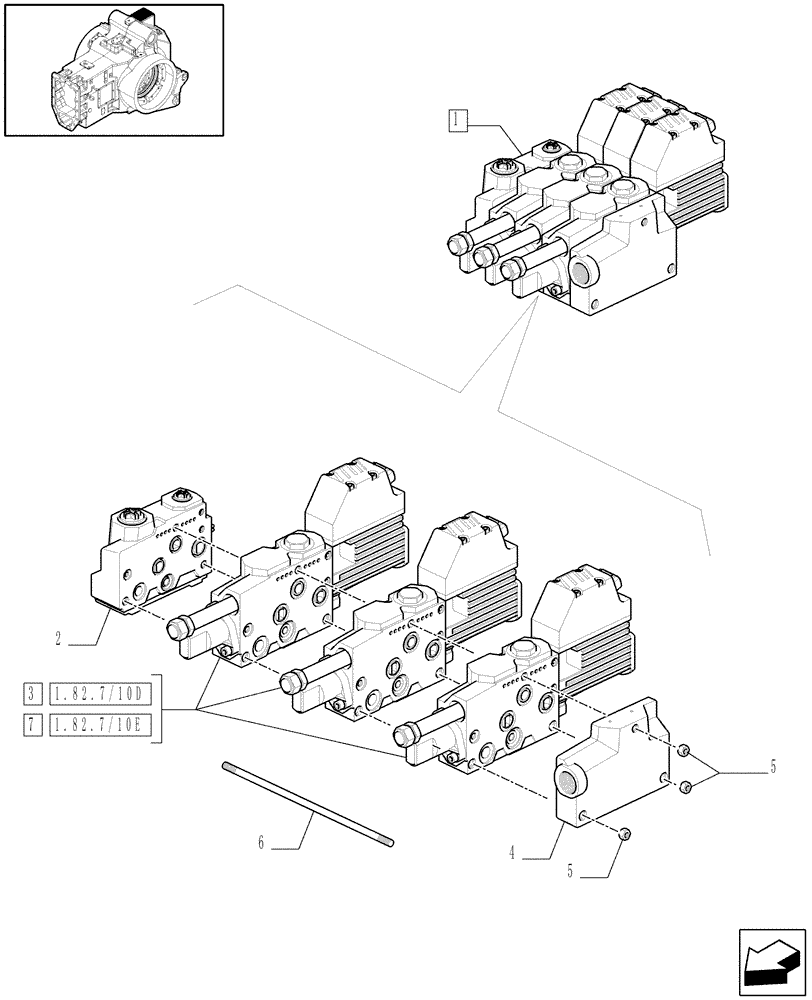 Схема запчастей Case IH PUMA 210 - (1.82.7/10 B) - ELECTRONIC MID MOUNTED VALVES 3 SLICE - BREAKDOWN (07) - HYDRAULIC SYSTEM