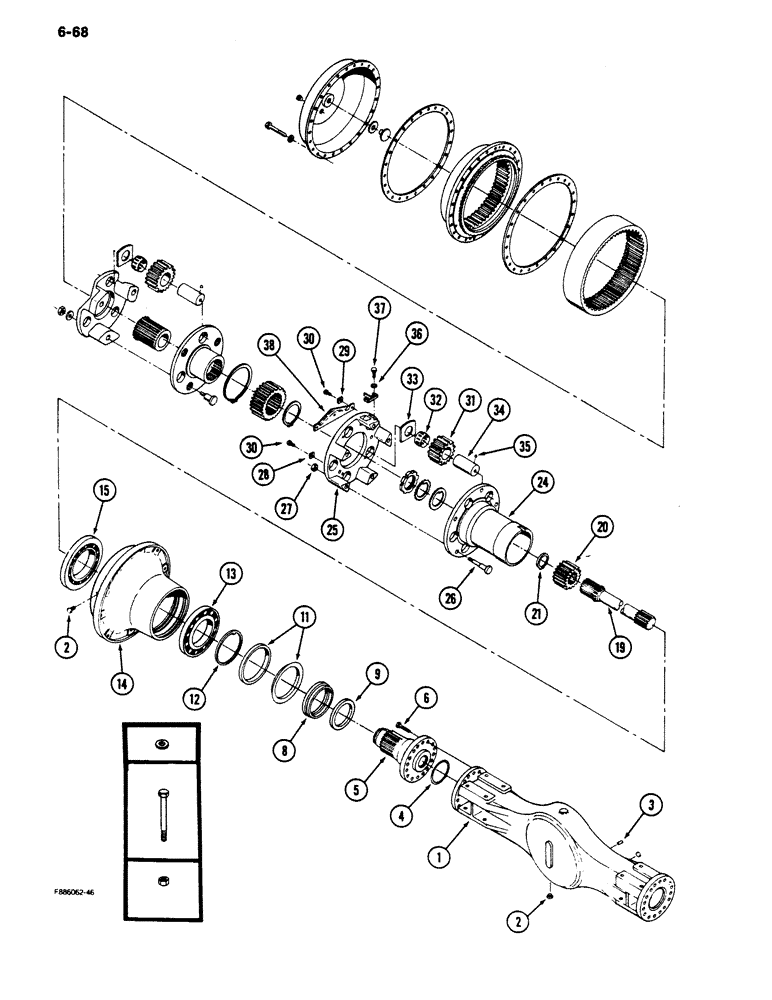 Схема запчастей Case IH 9170 - (6-68) - AXLE ASSEMBLY, HOUSING AND WHEEL END, K598.60/70 SERIES (06) - POWER TRAIN