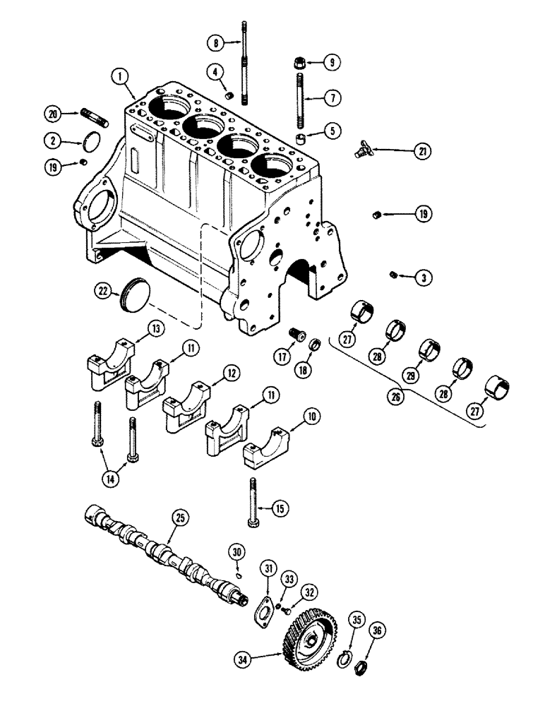 Схема запчастей Case IH 660 - (366) - CYLINDER BLOCK ASSEMBLY, 188 DIESEL ENGINE, USED ENGINE SERIAL NUMBER 2614827 THRU 2656843 