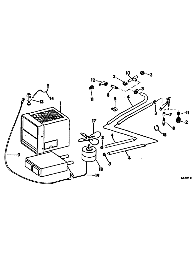 Схема запчастей Case IH 615 - (13-19) - OPERATORS CAB, HEATER, HOSE, FITTING AND VALVE (05) - SUPERSTRUCTURE