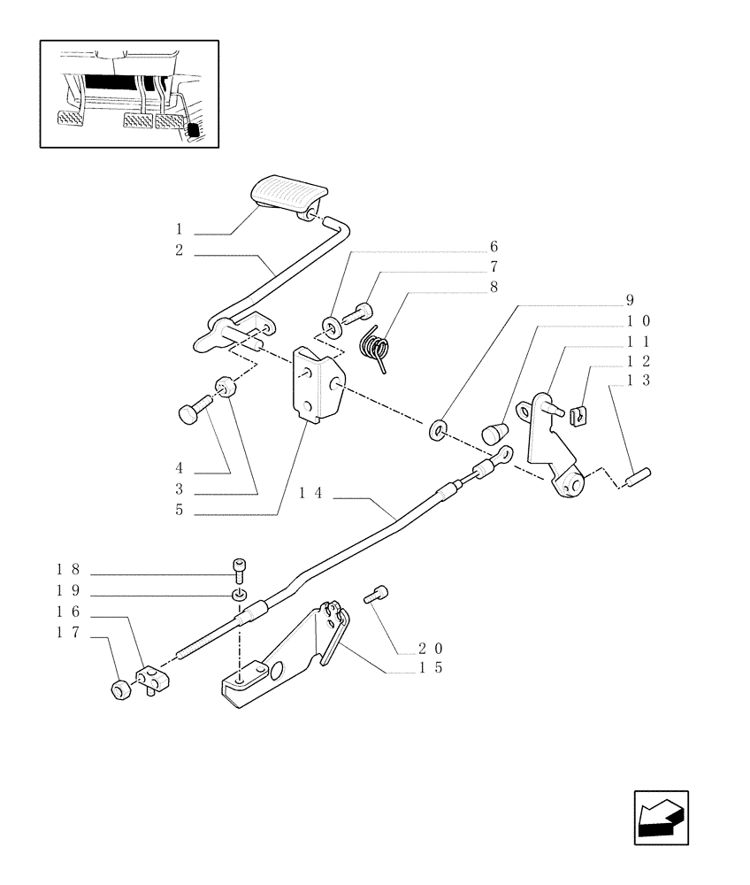 Схема запчастей Case IH JX100U - (1.10.0[01]) - THROTTLE CONTROL LINKAGE - (L/ CAB) - LEVER, PEDAL, CABLE (02) - ENGINE EQUIPMENT