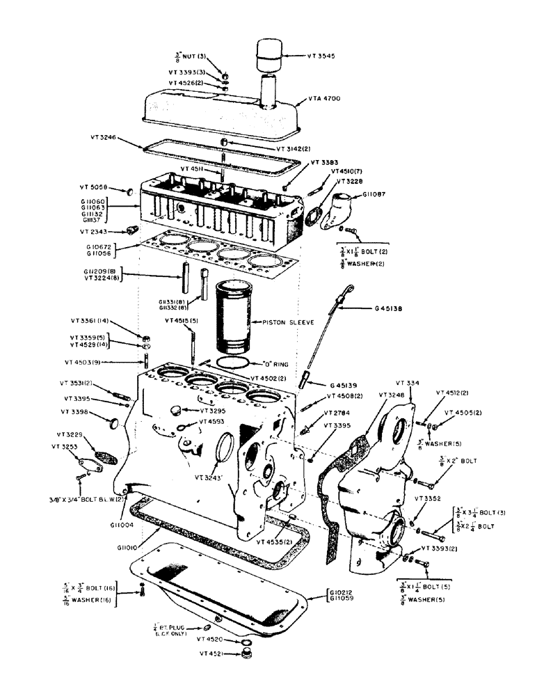 Схема запчастей Case IH 300-SERIES - (006) - SPARK IGNITION ENGINES, CYLINDER HEAD, BLOCK, TIMING GEAR COVER AND OIL PAN PARTS (02) - ENGINE