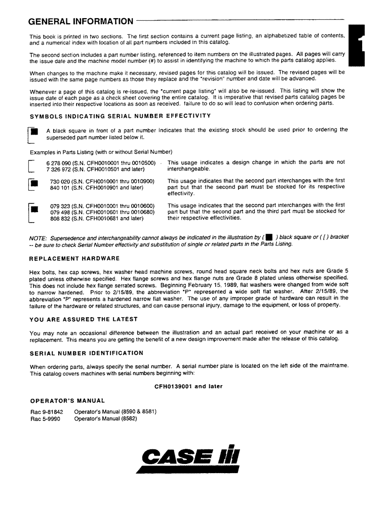 Схема запчастей Case IH 8581 - (01-01) - GENERAL INFORMATION (00) - GENERAL