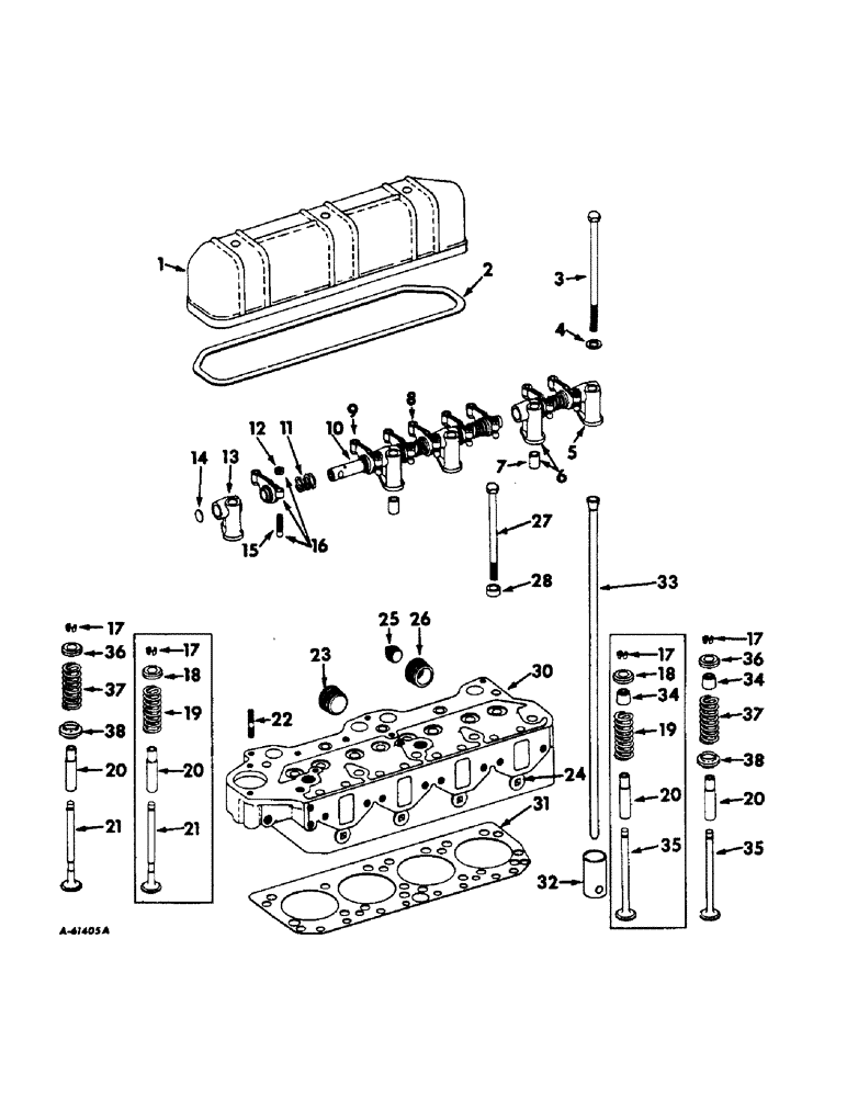 Схема запчастей Case IH 330 - (022) - DIESEL ENGINE, CYLINDER HEAD, VALVE COVER, VALVES AND VALVE LEVERS (01) - ENGINE