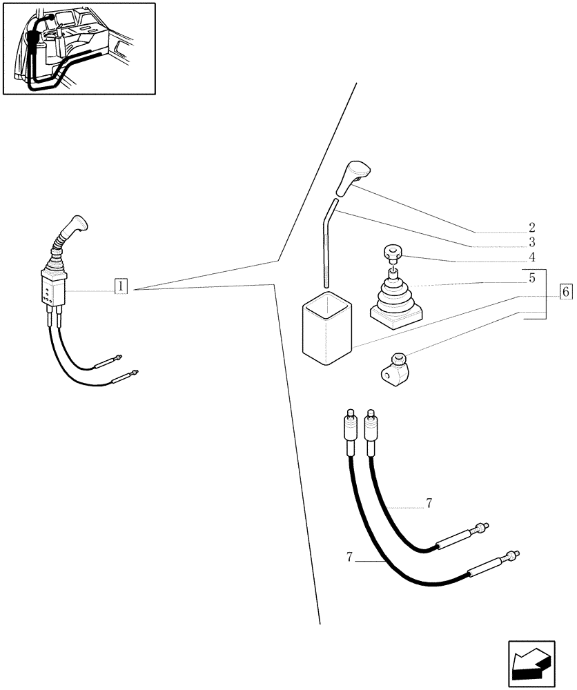 Схема запчастей Case IH JX1090U - (1.82.7/09A[01]) - (VAR.723) CONTROL VALVE JOYSTICK (CLOSED CENTER/CCLS) - CABLES AND HOOD - C5462 (07) - HYDRAULIC SYSTEM