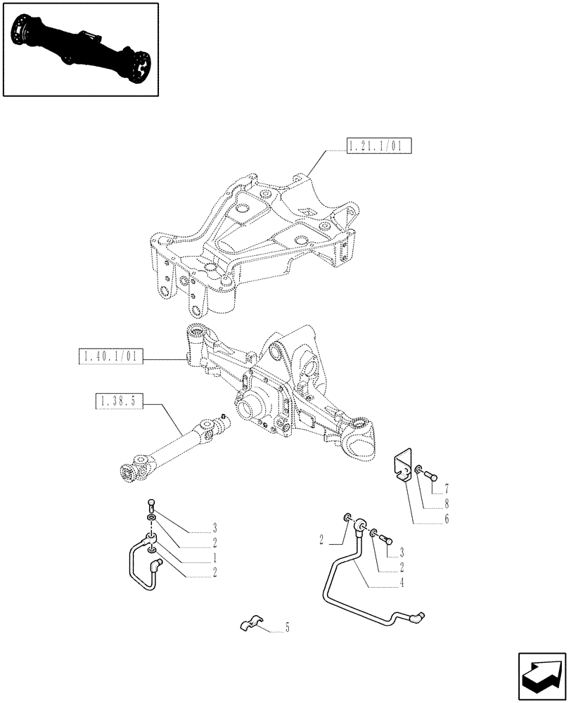 Схема запчастей Case IH JX1075N - (1.40.1) - 4WD FRONT AXLE (04) - FRONT AXLE & STEERING