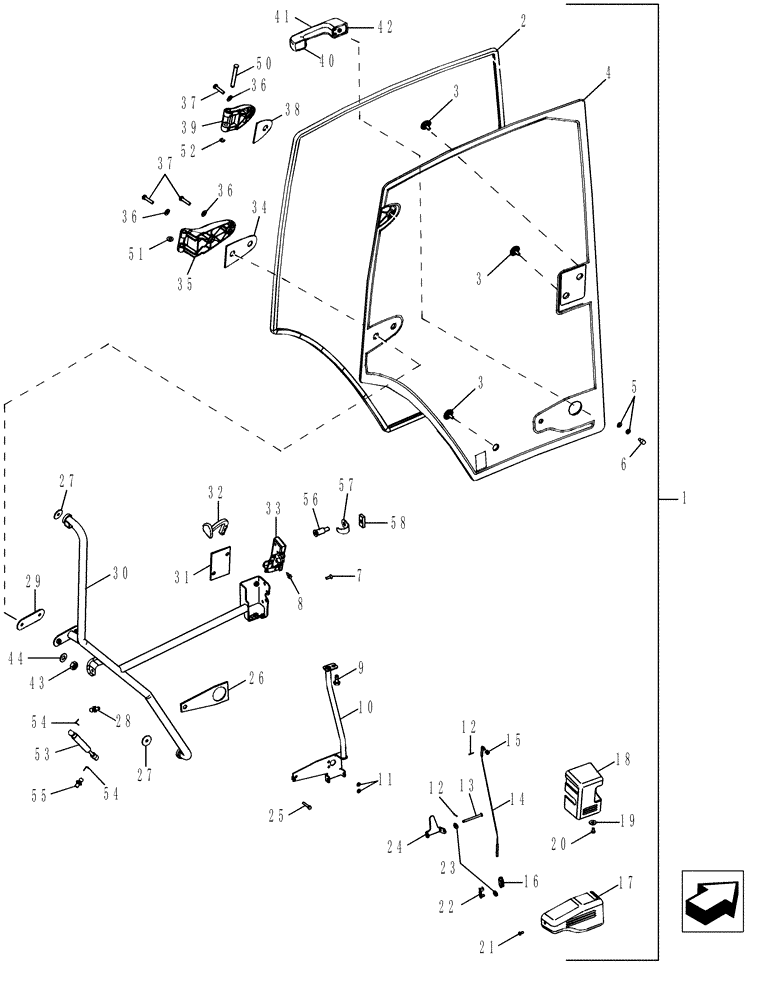 Схема запчастей Case IH MX245 - (09-17) - CAB - DOOR (09) - CHASSIS/ATTACHMENTS