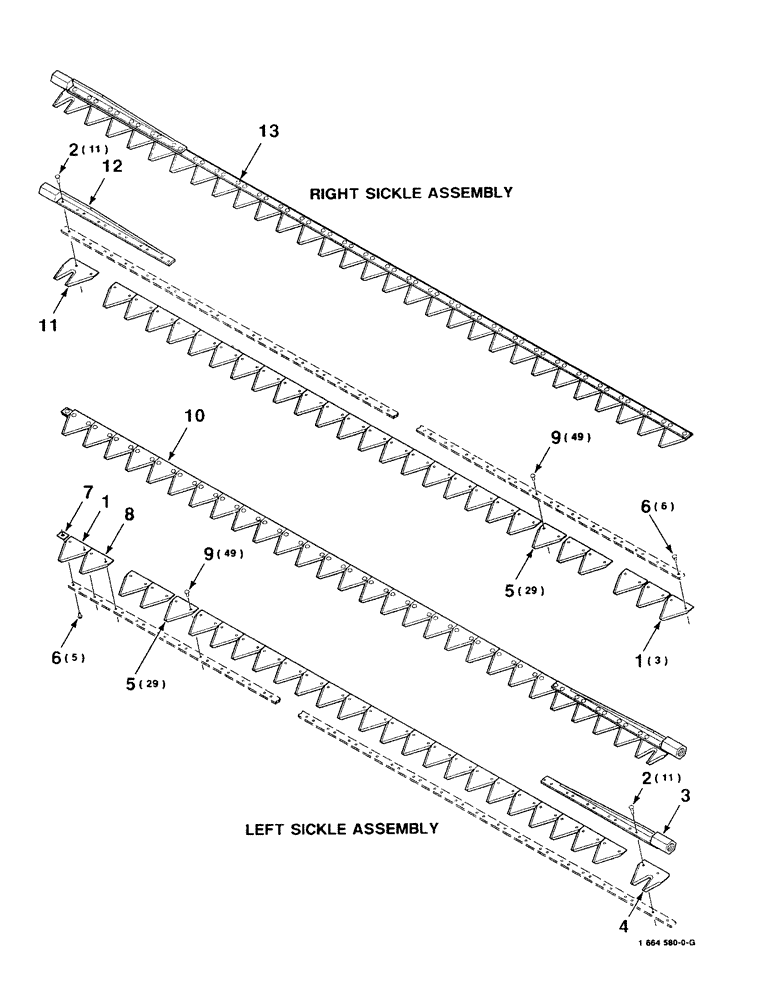 Схема запчастей Case IH 8820 - (3-16) - SICKLE ASSEMBLY, LEFT AND RIGHT, 16 FOOT RIVETED, SMOOTH (09) - CHASSIS