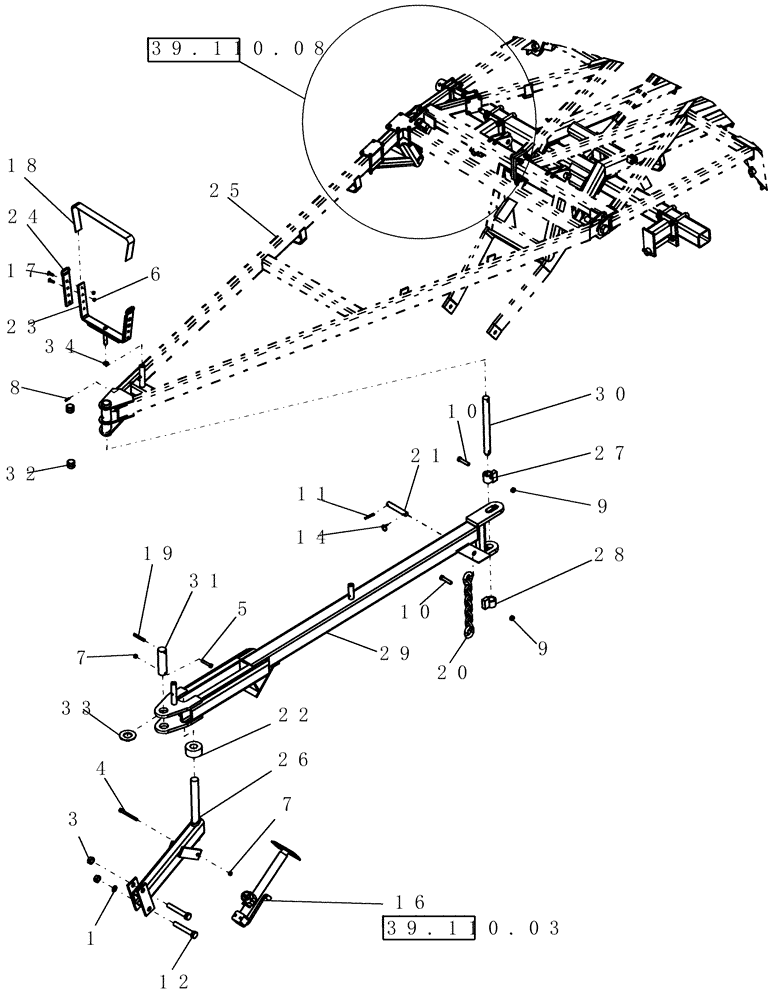 Схема запчастей Case IH 700 - (39.110.07) - HITCH, REAR AIR CART (39) - FRAMES AND BALLASTING