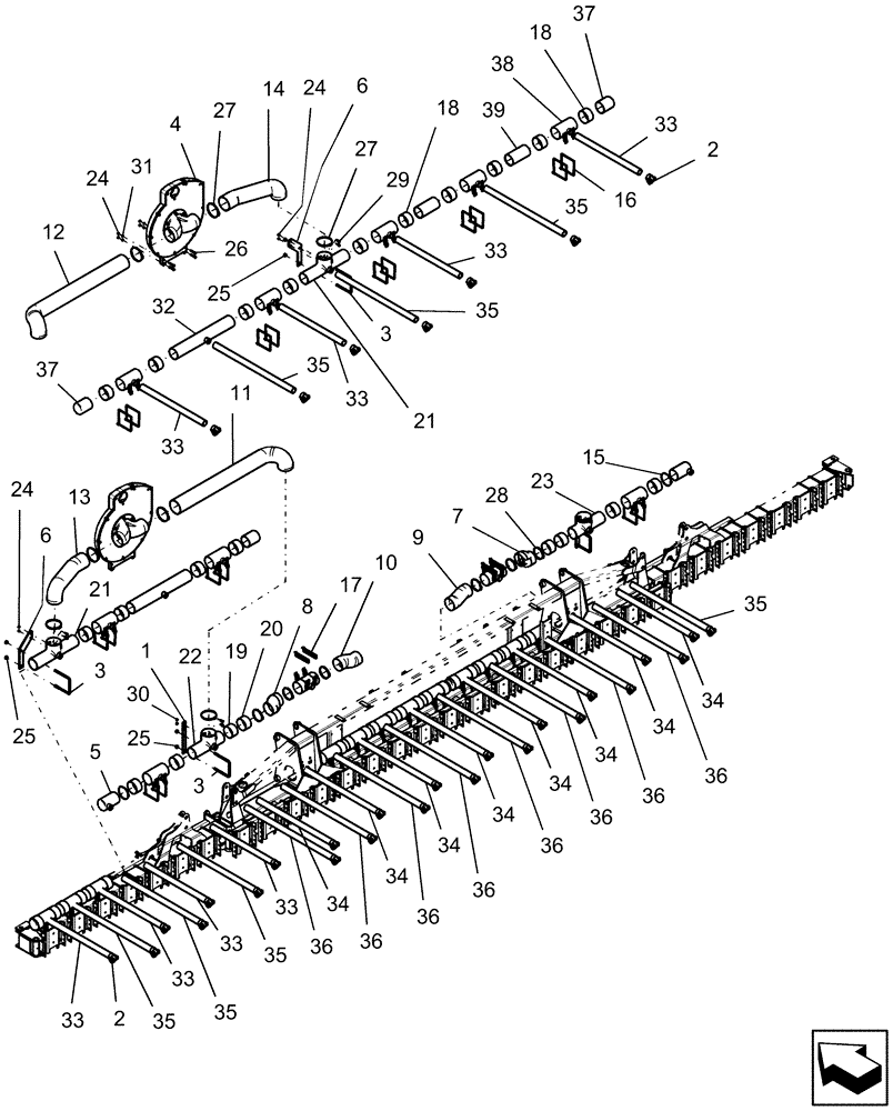 Схема запчастей Case IH 1240 - (39.110.14) - VACUUM AIR SYSTEM - 16/31 ROW (39) - FRAMES AND BALLASTING