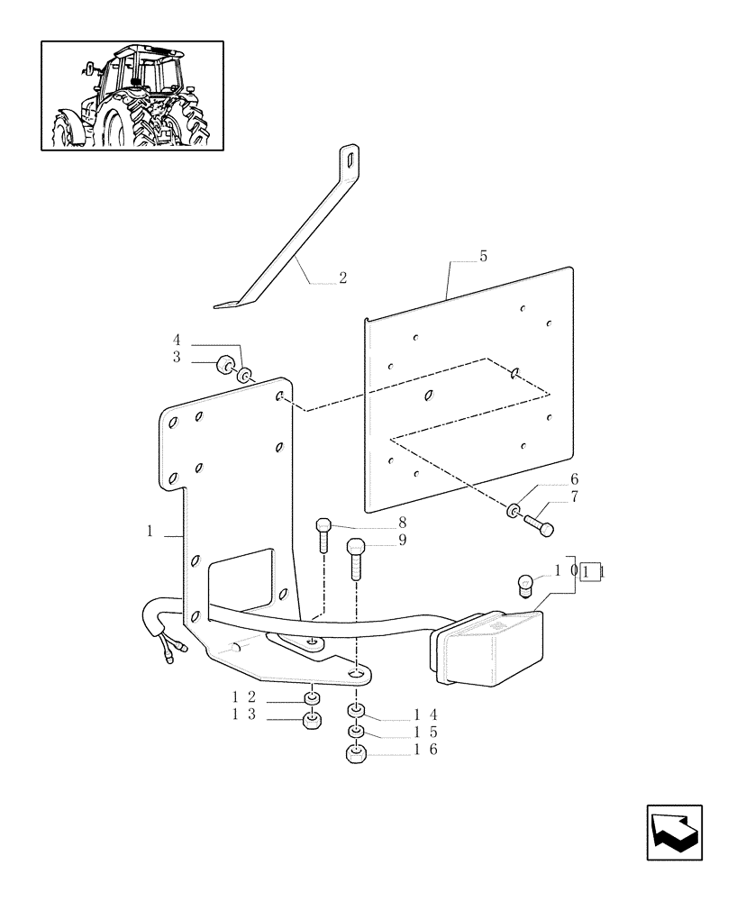 Схема запчастей Case IH MXM120 - (1.98.3/01) - (VAR.965) LICENSE PLATE LAMP & SUPPORT, MOUNTING ON MUDGUARD (10) - OPERATORS PLATFORM/CAB