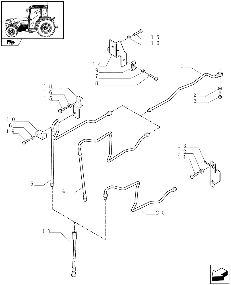 Схема запчастей Case IH FARMALL 75N - (1.32.8/01) - 4WD DIFFERENTIAL LOCK PIPES (03) - TRANSMISSION