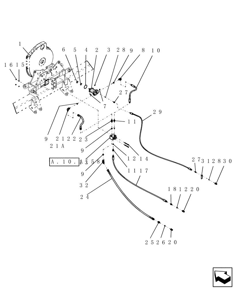 Схема запчастей Case IH 1200 - (A.10.A[17]) - FAN MOTOR HYDRAULICS, MOUNTED STACKER FRAMES, MECHANICAL DRIVE, 8 ROW AND 12 ROW BSN CBJ036114 A - Distribution Systems