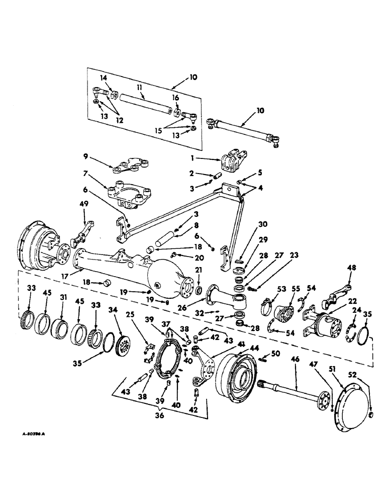 Схема запчастей Case IH 806 - (J-21) - STEERING MECHANISM, FRONT AXLE AND CONNECTIONS, FARMALL TRACTORS WITH ALL WHEEL DRIVE Steering Mechanism