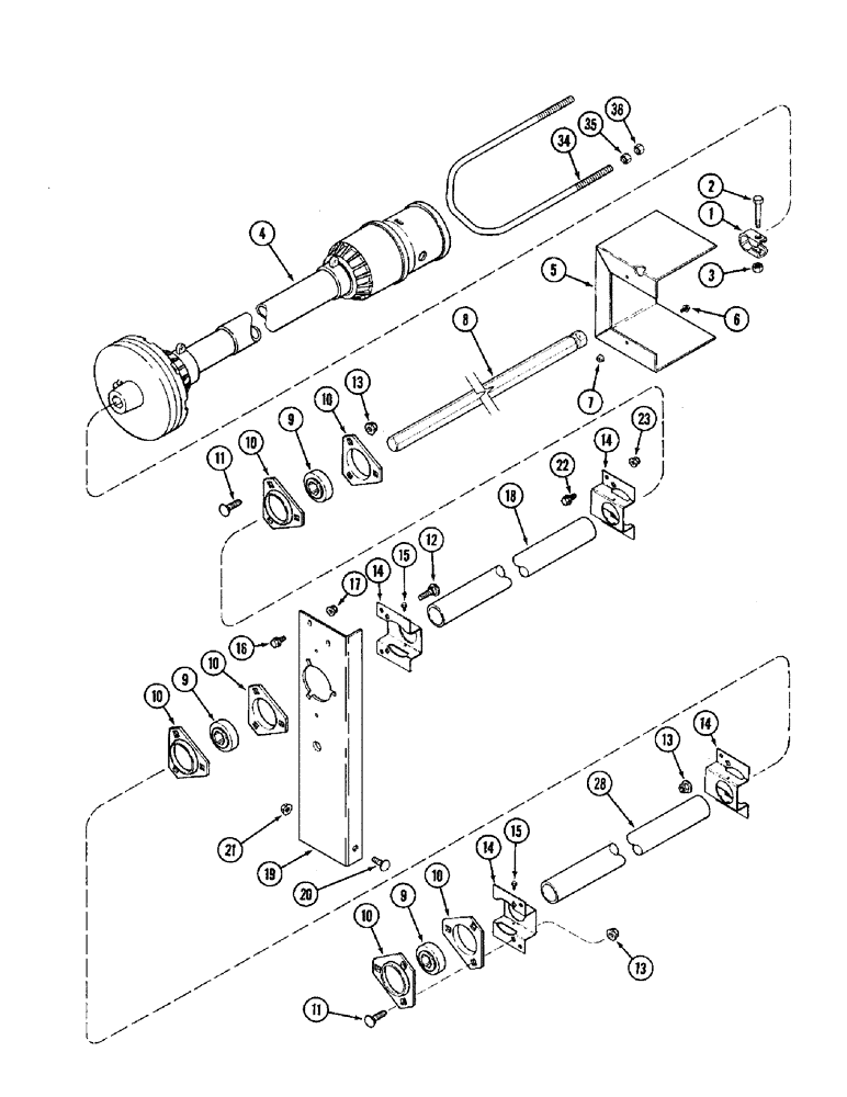 Схема запчастей Case IH 1020 - (9C-20) - AUGER JACKSHAFT DRIVE, 30.0 FOOT HEADER (09) - CHASSIS/ATTACHMENTS