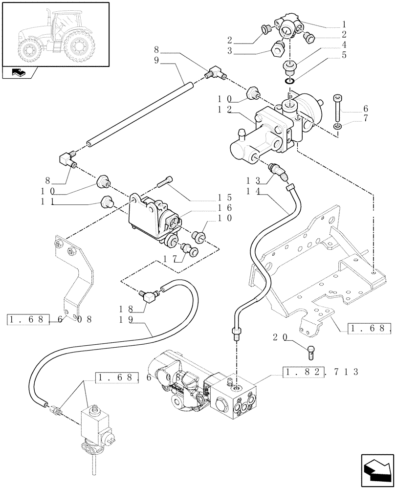 Схема запчастей Case IH PUMA 165 - (1.68.6[10]) - PNEUMATIC TRAILER BRAKE - CONTROL VALVE AND RELEVANT PARTS (05) - REAR AXLE