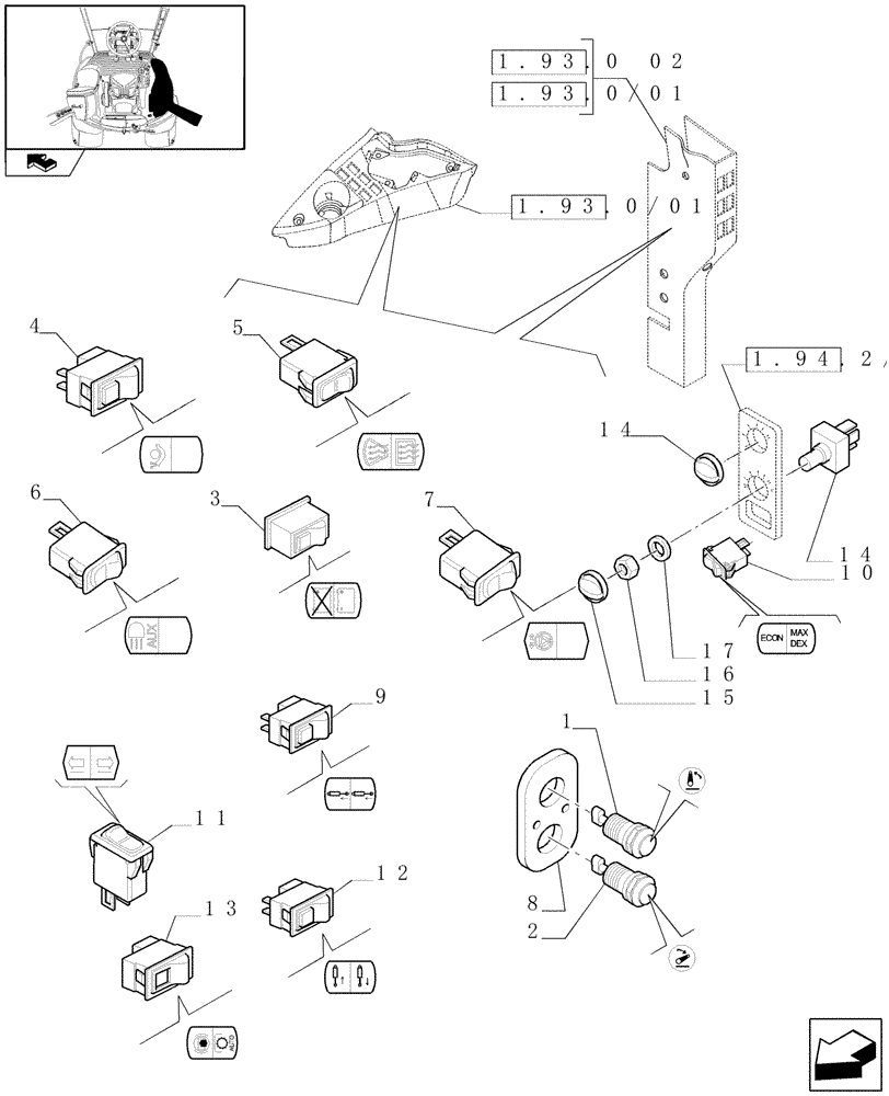 Схема запчастей Case IH PUMA 165 - (1.75.1[02]) - SWITCHES AND RELATED PARTS (06) - ELECTRICAL SYSTEMS