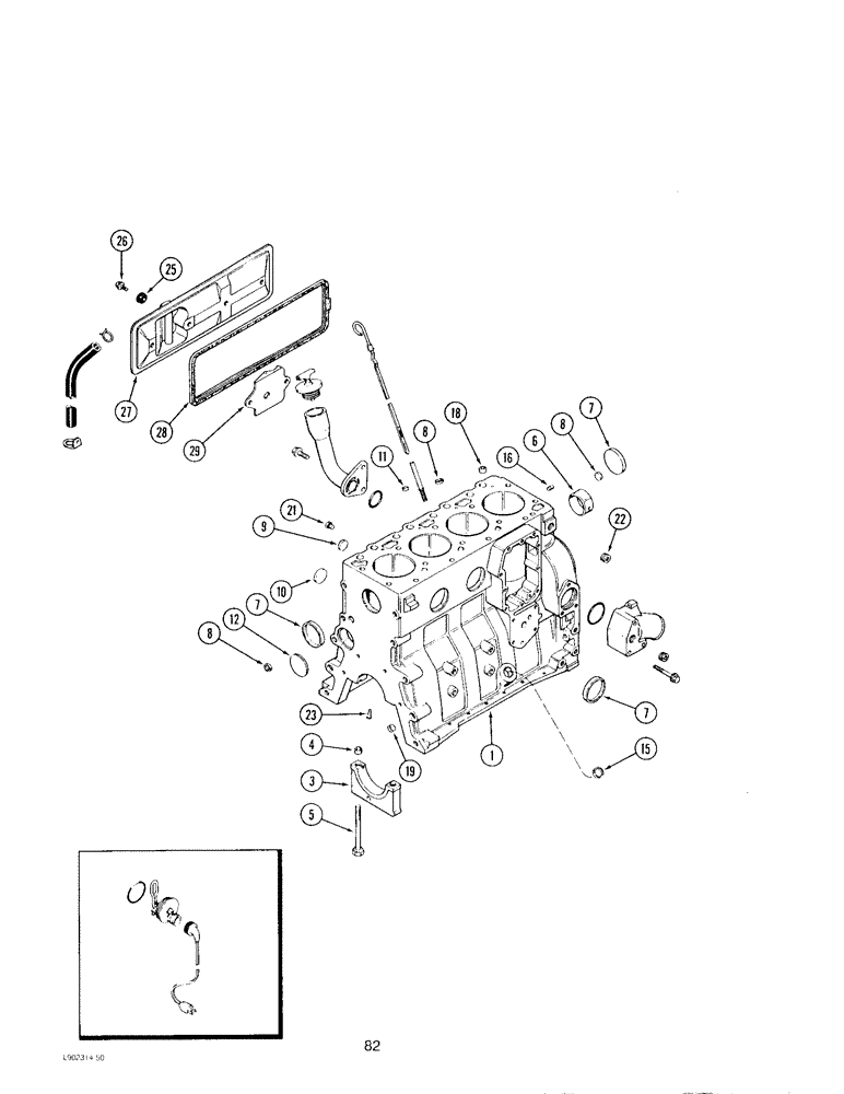 Схема запчастей Case IH 4390 - (082) - CYLINDER BLOCK, 4-390 ENGINE 