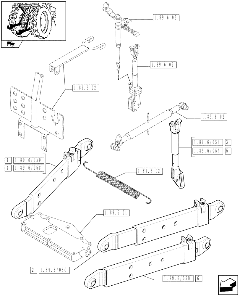 Схема запчастей Case IH FARMALL 60 - (1.89.6/05) - 3 POINT LINKAGE WITH CAT.2 FLEXIBLE ENDS (VAR.335902) (09) - IMPLEMENT LIFT