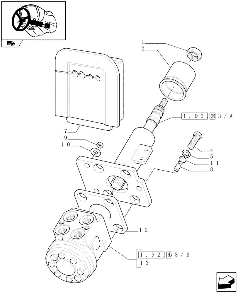 Схема запчастей Case IH FARMALL 95N - (1.92.63/01[02]) - STEERING COLUMN (10) - OPERATORS PLATFORM/CAB