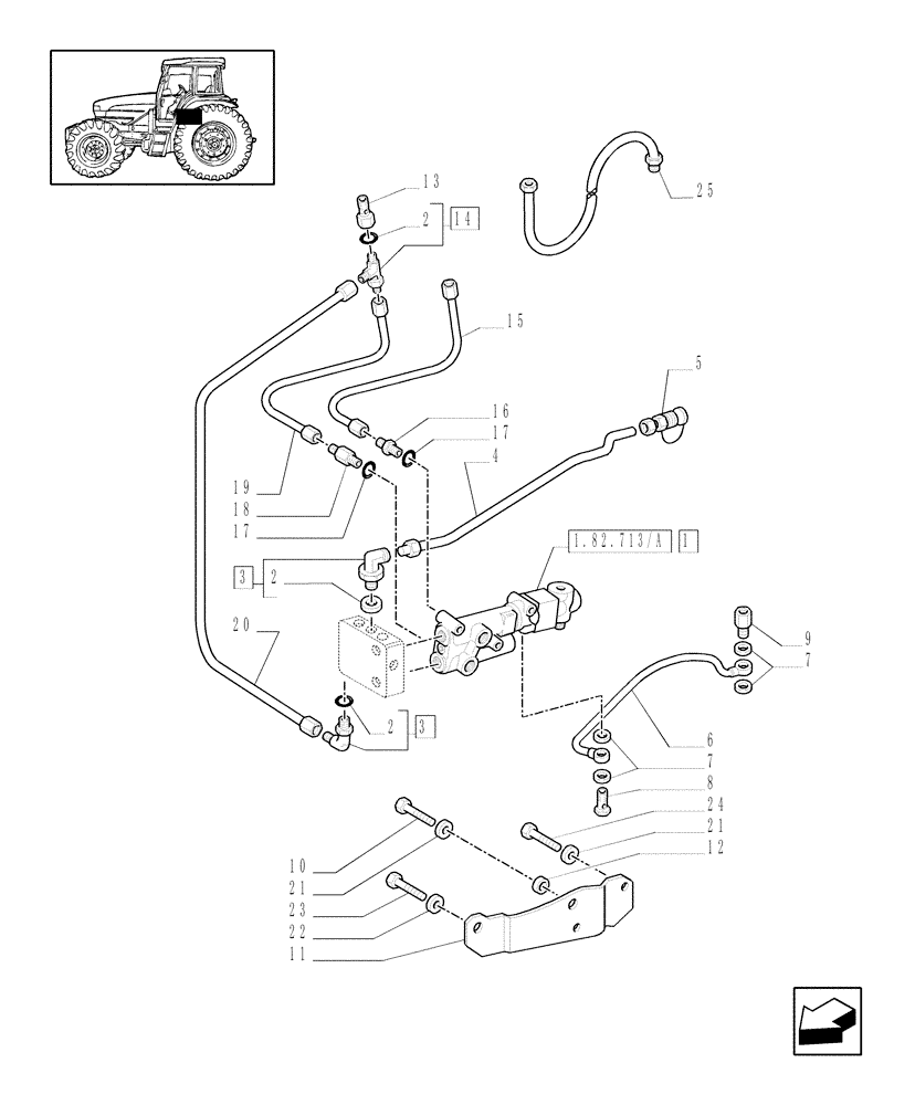 Схема запчастей Case IH JX70U - (1.82.713/03[01]) - (VAR.412) TRAILER BRAKE VALVE (CCLS POWER-SHUTTLE) ITALY - PARTS (07) - HYDRAULIC SYSTEM