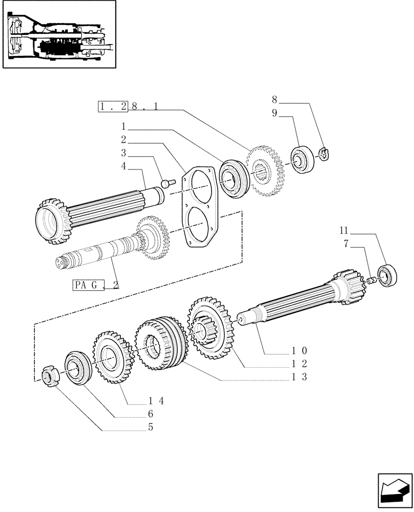 Схема запчастей Case IH JX90U - (1.27.1/05[03]) - (VAR.275-276-279) POWER SHUTTLE - HI-LO - 30-40 KMH - HYDRAULIC PTO - SHAFTS AND GEARS (03) - TRANSMISSION