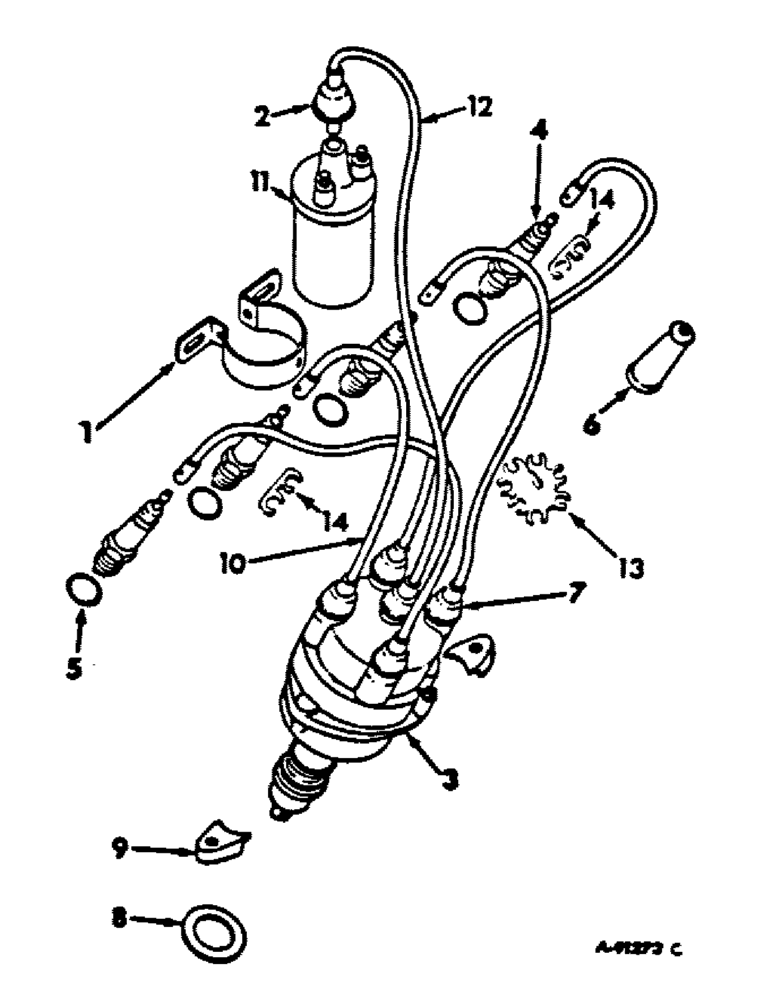 Схема запчастей Case IH C-157 - (J-16) - SPARK PLUGS, COIL, CABLES AND DISTRIBUTOR 