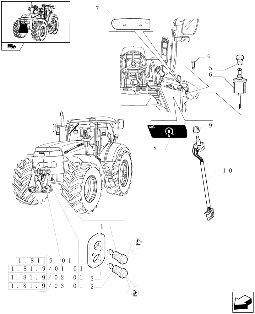 Схема запчастей Case IH PUMA 210 - (1.75.1/08) - (VAR.088-089/2-090-091) FRONT HPL - SWITCHES AND RELATED PARTS (06) - ELECTRICAL SYSTEMS