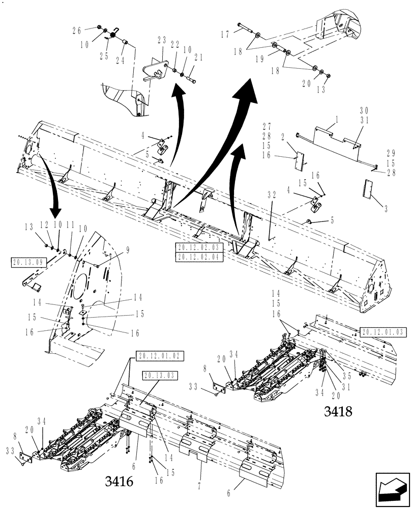 Схема запчастей Case IH 3408-30 - (20.12.02.02) - MAIN FRAME SHIELDS AND ATTACHING PARTS, 16 ROW & 18 ROW (58) - ATTACHMENTS/HEADERS