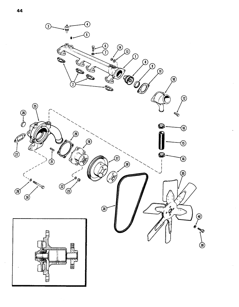 Схема запчастей Case IH 770 - (044) - WATER PUMP AND ATTACHING PARTS, 251B SPARK IGNITION ENGINE (02) - ENGINE