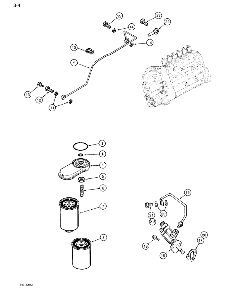 Схема запчастей Case IH 7110 - (3-04) - FUEL FILTER AND TRANSFER PUMP, 6T-830 ENGINE (03) - FUEL SYSTEM