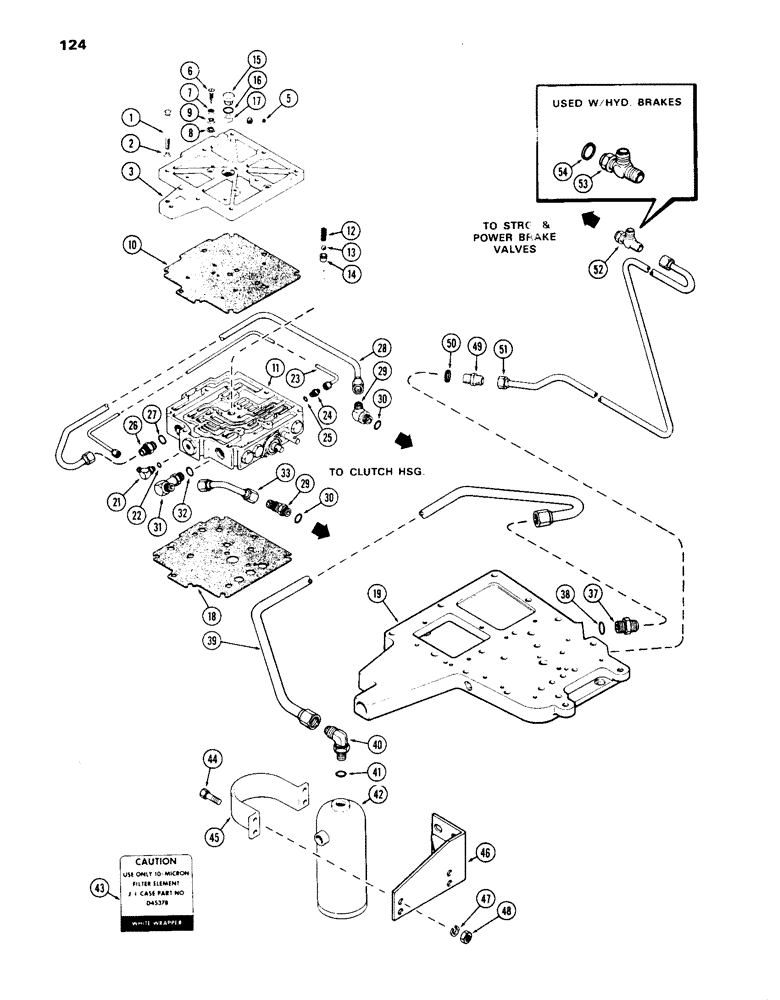 Схема запчастей Case IH 1070 - (124) - TRANSMISSION CONTROL VALVE, COVERS, GASKETS & TUBES, POWER SHIFT 1ST USED TRANS. SER.NO. 2366001 (06) - POWER TRAIN