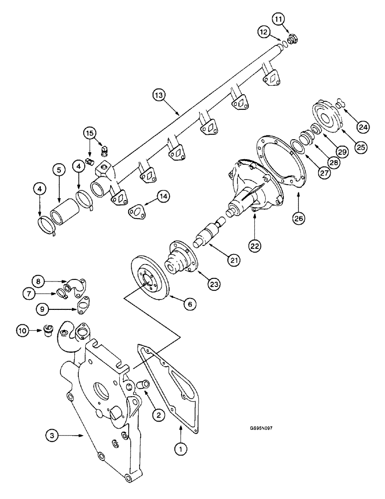 Схема запчастей Case IH D-310 - (5-128) - THERMOSTAT & WATER PUMP, 706 & 756 TRACTORS S/N 52-P-728 & AFTER, 95/715/782/686 & HYDRO 86 