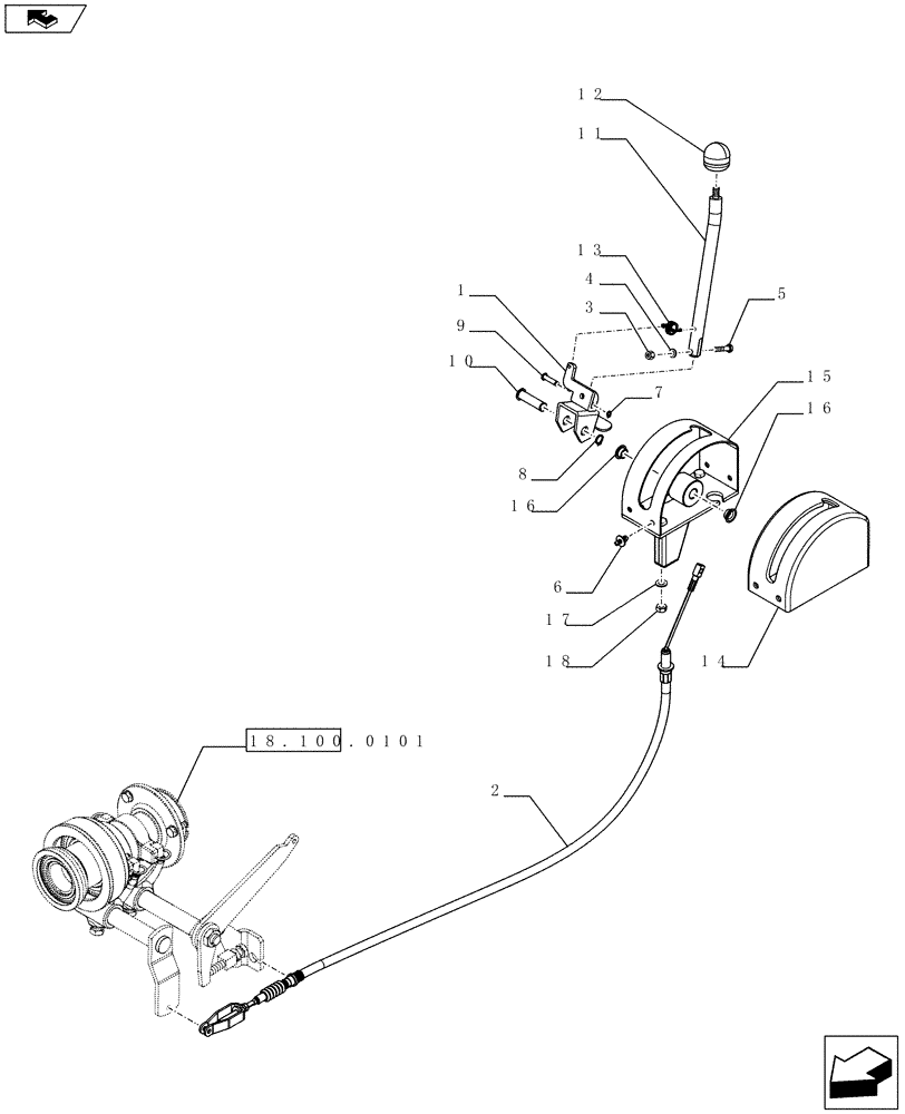 Схема запчастей Case IH FARMALL 75C - (18.100.0202) - POWER TAKE-OFF CONTROLS - LEVER, SUPPORT AND CONTROL CABLE - L/CAB (18) - CLUTCH