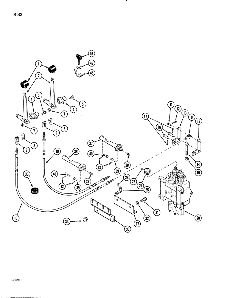 Схема запчастей Case IH 2096 - (8-032) - REMOTE HYDRAULIC CONTROLS, TWO CIRCUIT SYSTEM (08) - HYDRAULICS