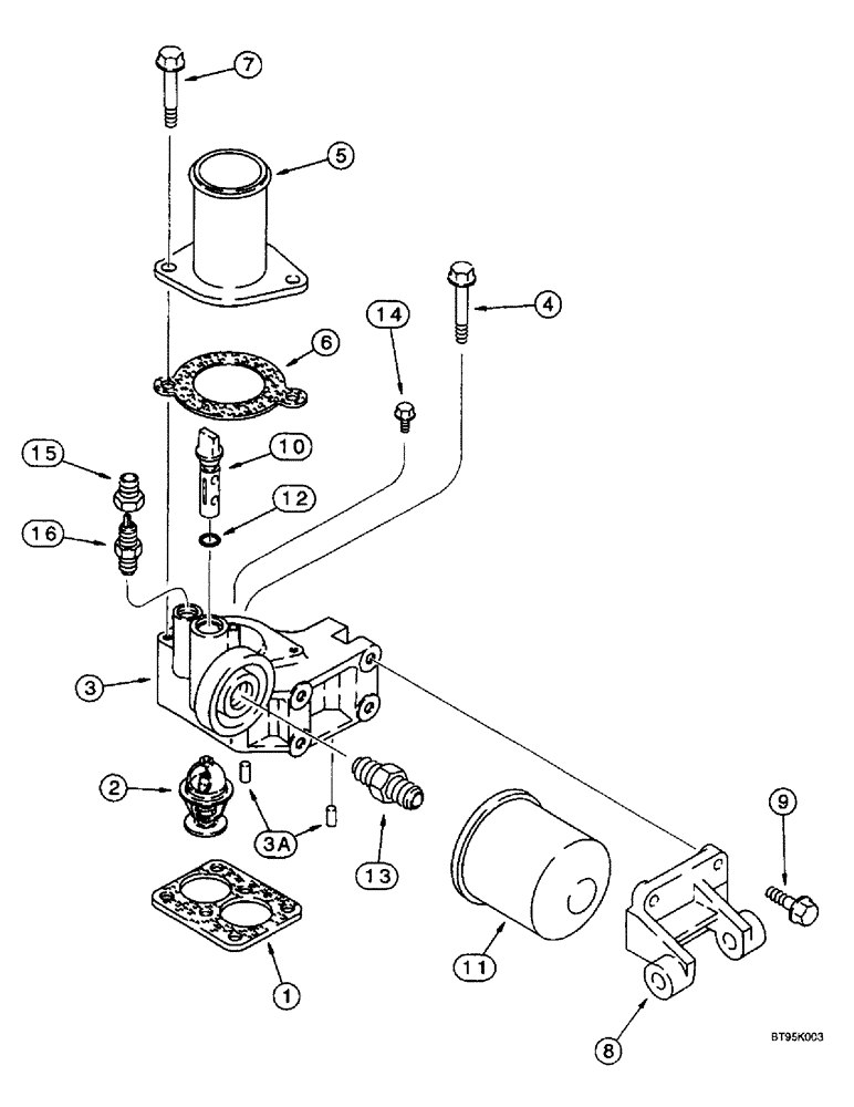 Схема запчастей Case IH 2188 - (2-40) - THERMOSTAT HOUSING AND WATER FILTER, 6TA-830 ENGINE, PRIOR TO COMBINE P.I.N. JJC0191483 (01) - ENGINE