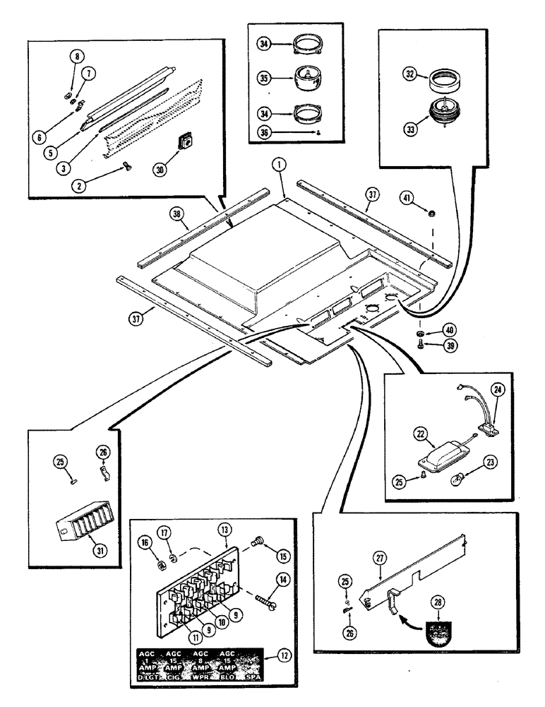 Схема запчастей Case IH 2470 - (498) - CAB, HEADLINER AND LOUVERS, WITH BLADE TYPE FUSE BLOCK TERMINALS CAB SERIAL NO. 7844980 - 7864002 (09) - CHASSIS/ATTACHMENTS