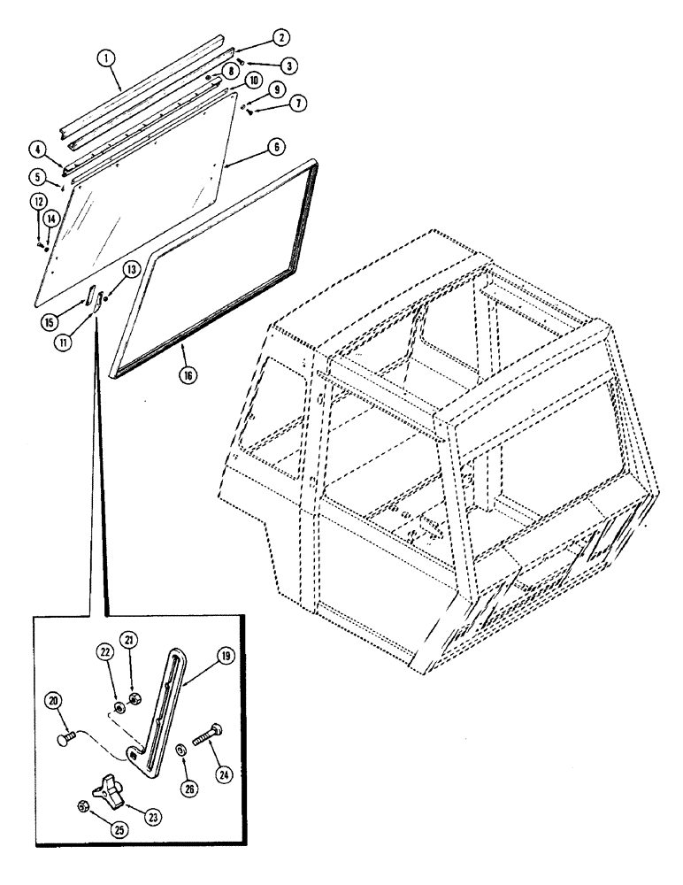 Схема запчастей Case IH 2870 - (380) - CAB, REAR WINDOW WITHOUT FRAME, WITH POLYETHELENE HINGE (09) - CHASSIS/ATTACHMENTS