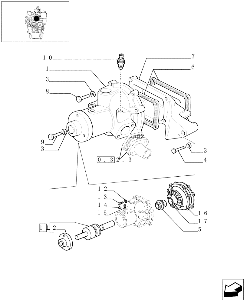 Схема запчастей Case IH JX1095N - (0.32.0) - WATER PUMP (01) - ENGINE