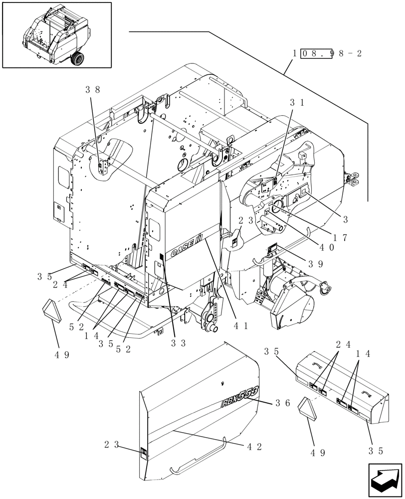 Схема запчастей Case IH RBX553 - (08.98[1]) - DECALS, RH (08) - SHEET METAL/DECALS