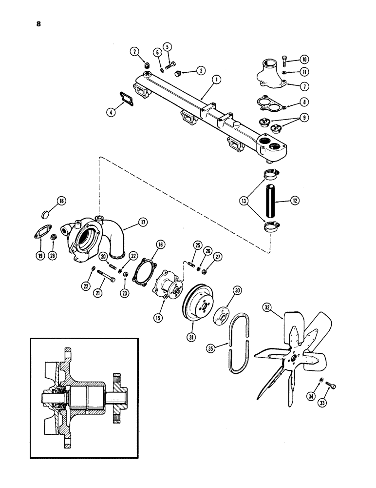 Схема запчастей Case IH 1170 - (008) - WATER PUMP AND ATTACHING PARTS, (451B) DIESEL ENGINE (02) - ENGINE