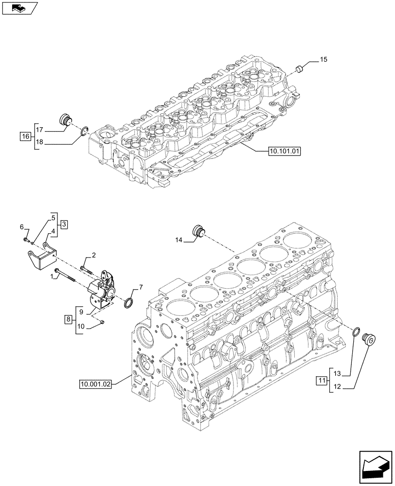 Схема запчастей Case IH F4HE9684D J105 - (10.402.01[01]) - PIPING - ENGINE COOLING SYSTEM (504259533 - 504199747 - 504194618) (01) - ENGINE